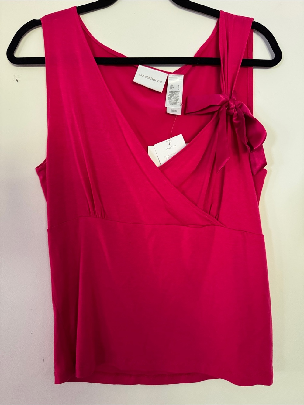 Liz Claiborne Fuchsia Sleeveless Bow-Shoulder Crossover Top